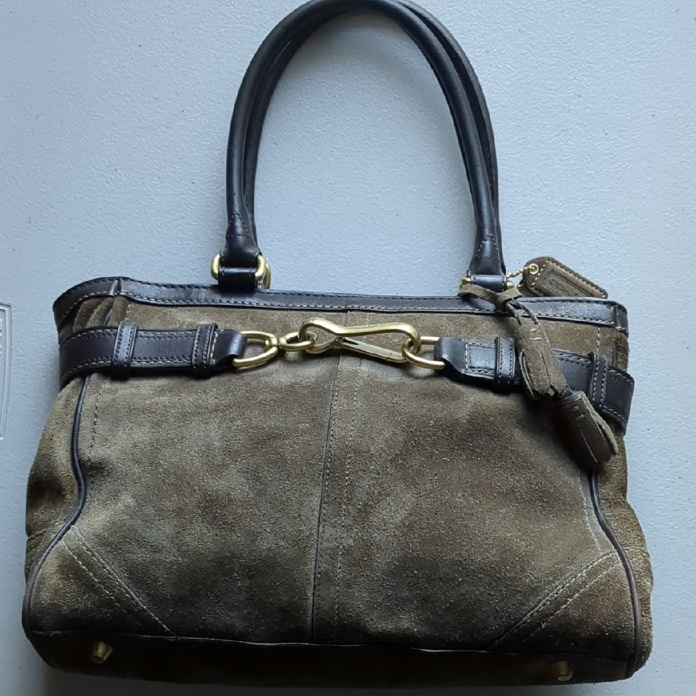 Coach Vintage Suede Hampton Satchel Olive Green